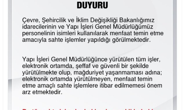 Çevre, Şehircilik ve İklim Değişikliği Bakanlığı'ndan 'dolandırıcılık' uyarısı