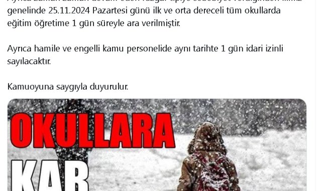 Yozgat'ta eğitime 1 gün ara verildi