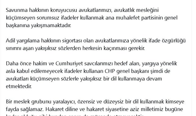Bakan Tunç: CHP genel başkanı, avukatları küçümseyen sözlerle yakışıksız bir dil kullanmaya devam etmektedir