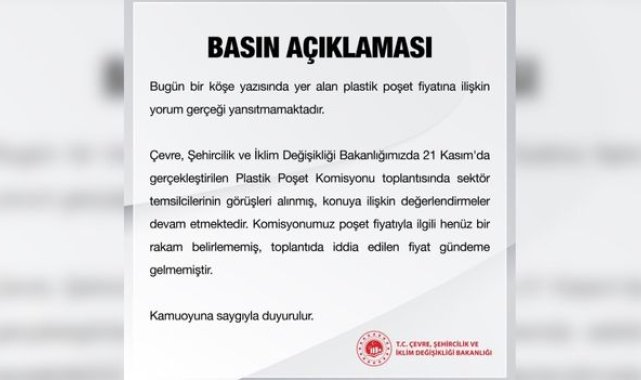 Bakanlıktan 'poşet fiyatı' açıklaması