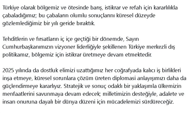 Dışişleri Bakanı Hakan Fidan'dan 'yeni yıl' mesajı