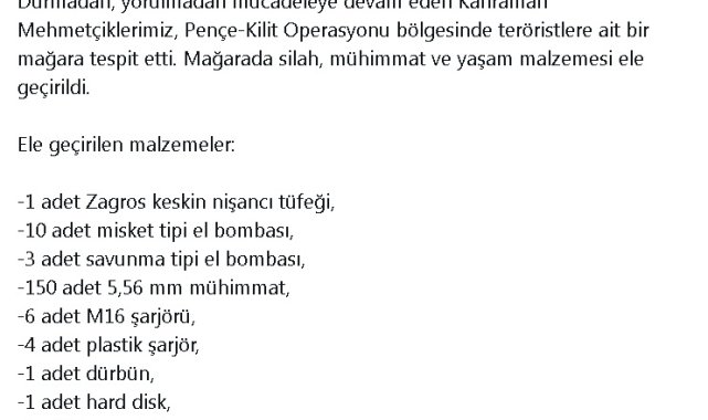 MSB: Pençe-Kilit bölgesinde çok sayıda silah ve mühimmat ele geçirildi