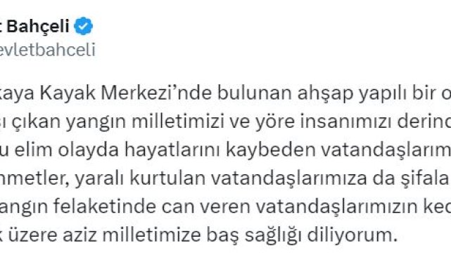 Bahçeli'den Bolu'daki yangında ölenler için taziye mesajı