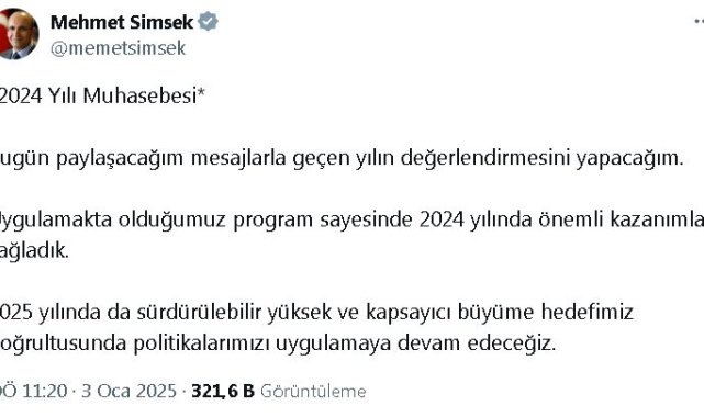 Bakan Şimşek'ten 2024 yılı muhasebesi