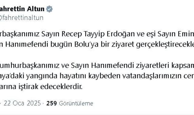 Cumhurbaşkanı Erdoğan, Bolu'ya gidiyor