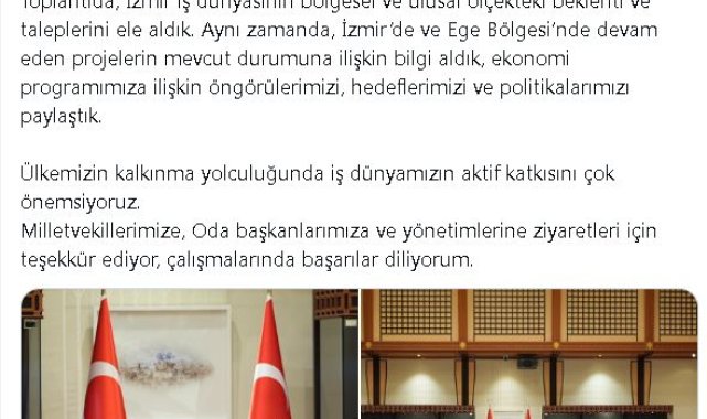 Cumhurbaşkanı Yardımcısı Yılmaz, İzmir iş dünyası ile buluştu