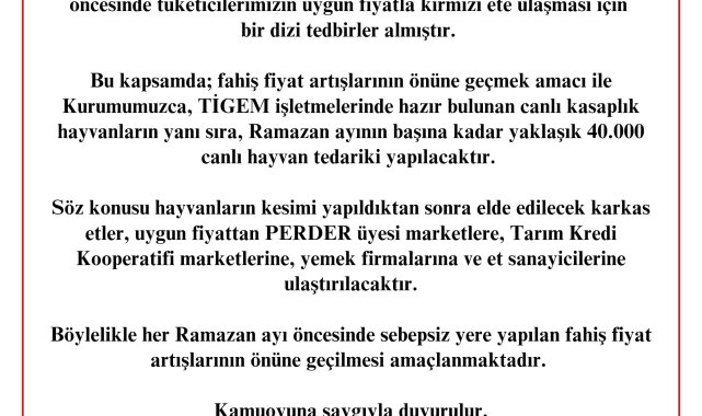 Et ve Süt Kurumu'ndan ramazanda fahiş fiyat tedbiri açıklaması