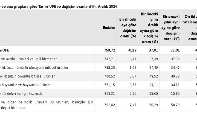 TÜİK: Tarım üretici fiyatları aylık yüzde 0,39 azaldı