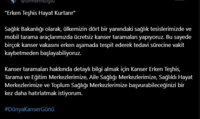 Bakan Memişoğlu: Erken teşhis hayat kurtarır