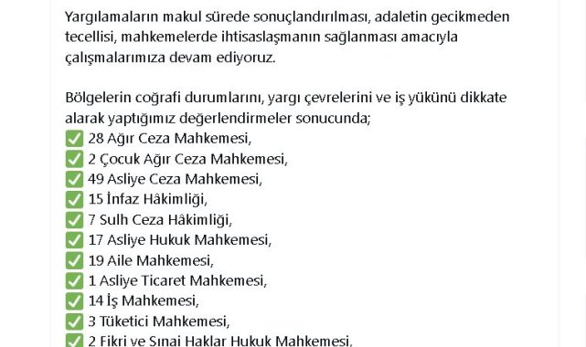 Bakan Tunç: Adli yargı ilk derece mahkeme sayısını 10 bin 237'ye yükselttik