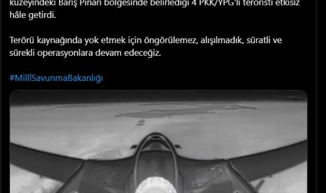 MSB: Irak ve Suriye'nin kuzeyinde 7 terörist etkisiz hale getirildi