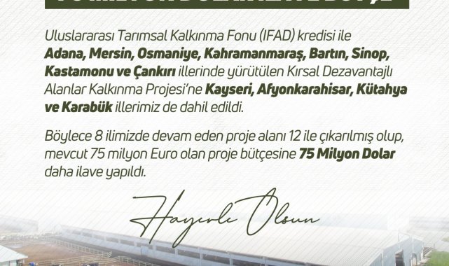 'Kırsal Dezavantajlı Alanlar Kalkınma Projesi'ne 75 milyon dolar ilave destek