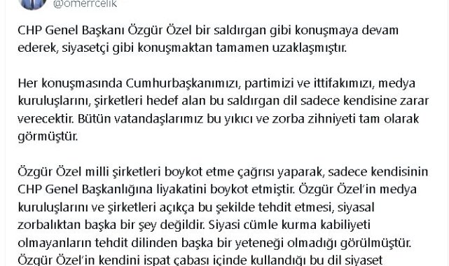 AK Parti'li Çelik'ten, Özgür Özel'e 'boykot' tepkisi