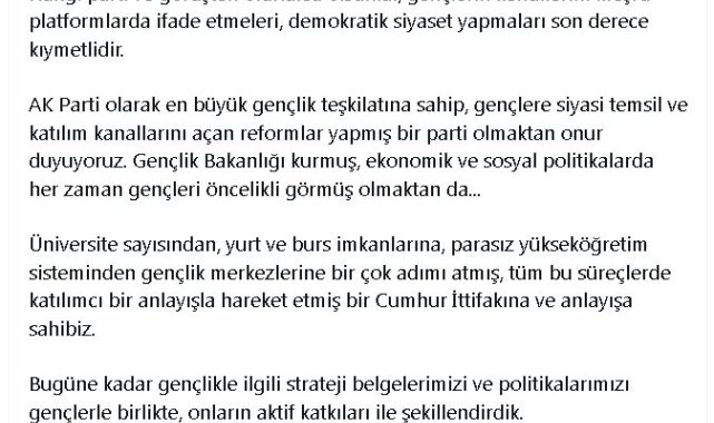 Cevdet Yılmaz: Gençlerin siyasete katılımı, sokak terörü ile karıştırılmamalı