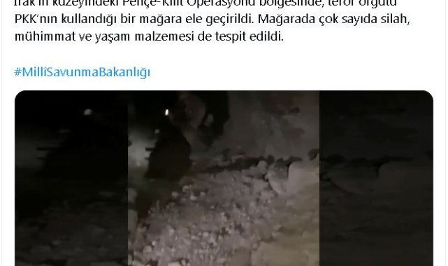 MSB: Irak'ın kuzeyinde PKK'nın kullandığı mağara ele geçirildi