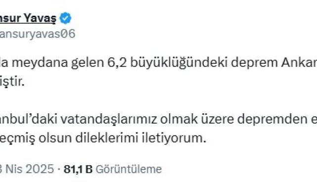 6.2 büyüklüğündeki deprem Ankara'da hissedildi
