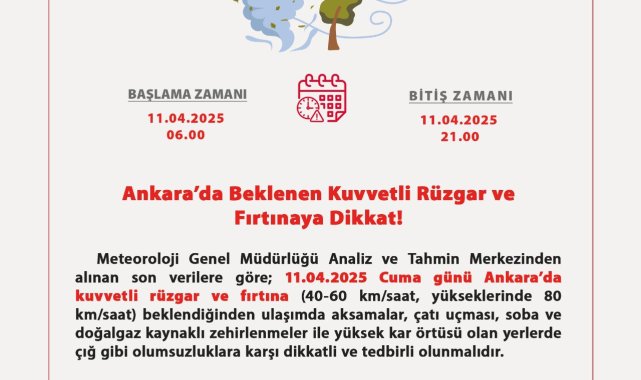 Ankara'da kar ve fırtına uyarısı