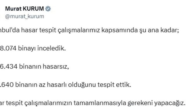 Bakan Kurum: İstanbul'da 1640 bina az hasarlı