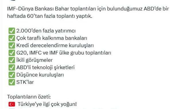 Bakan Şimşek: ABD'de 60'tan fazla toplantı yaptık, Türkiye'ye ilgi çok yoğun