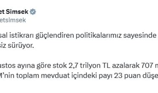 Bakan Şimşek: KKM'den çıkış kesintisiz sürüyor