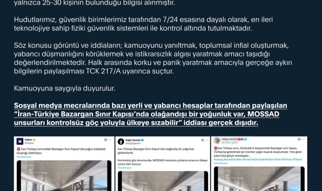 DMM: Hudutlarımız, güvenlik birimlerimiz tarafından 724 kontrol altında tutulmaktadır