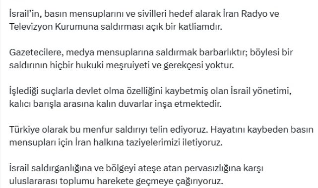 Fahrettin Altun: İsrail'in İran Radyo ve Televizyon Kurumu'na saldırısı açık bir katliamdır