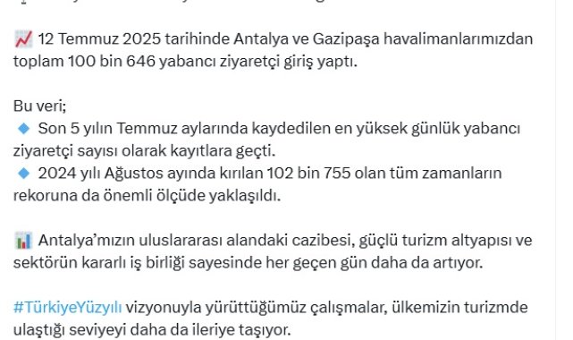 Antalya'ya 1 günde 100 bin yabancı turist geldi