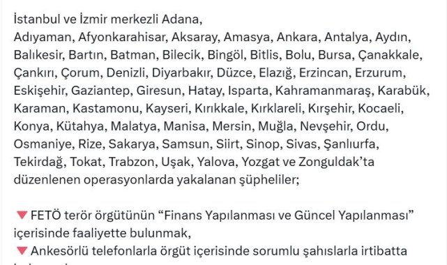 Bakan Yerlikaya: 64 ilde FETÖ operasyonlarında 306 şüpheli yakalandı