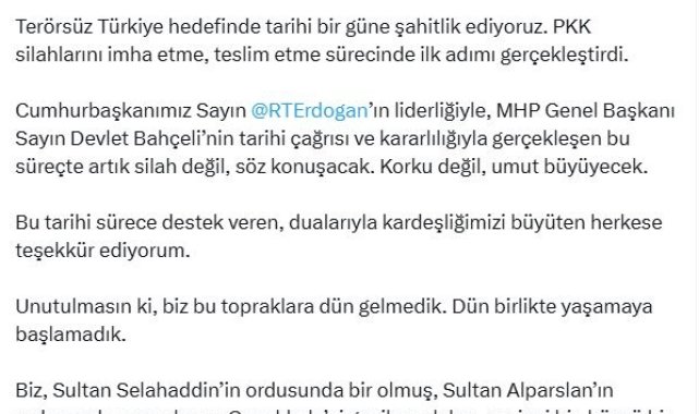 Bakan Yerlikaya: Artık silah değil, söz konuşacak