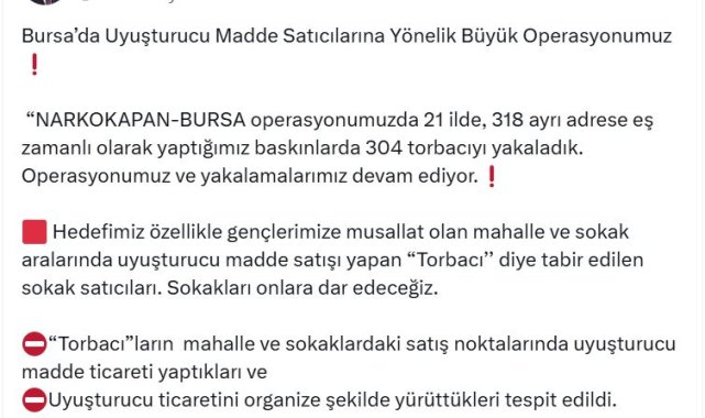Bursa merkezli 21 ilde uyuşturucu operasyonu; 304 gözaltı