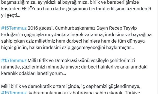 Cevdet Yılmaz'dan 15 Temmuz mesajı