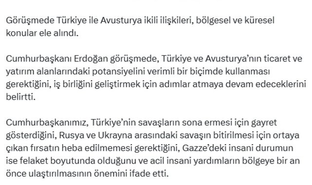 Cumhurbaşkanı Erdoğan, Avusturya Başbakanı Stocker ile görüştü