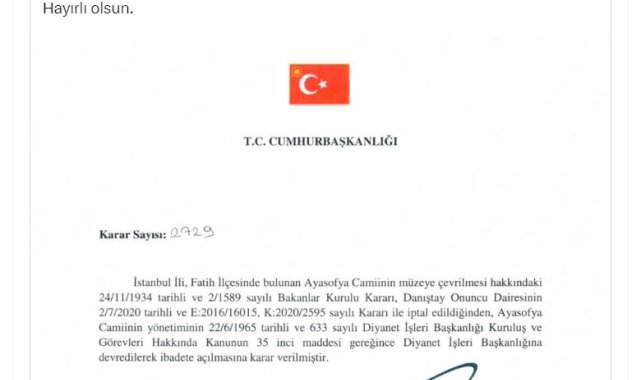 Cumhurbaşkanı Erdoğan: Ayasofya, inşallah ebediyen özgür kalacak