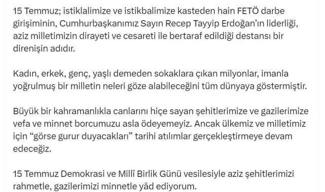 İletişim Başkanı Duran'dan 15 Temmuz mesajı