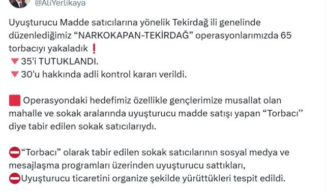 Tekirdağ'da uyuşturucu operasyonunda 35 tutuklama