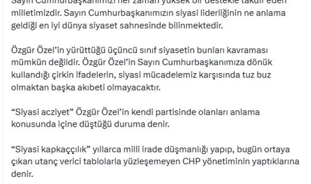 AK Parti'li Çelik: Özgür Özel'in sözleri siyaset alanının konusu olmaktan çıkmıştır