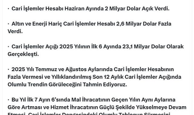 Bakan Bolat: Temmuz ve ağustos aylarında cari fazla bekliyoruz