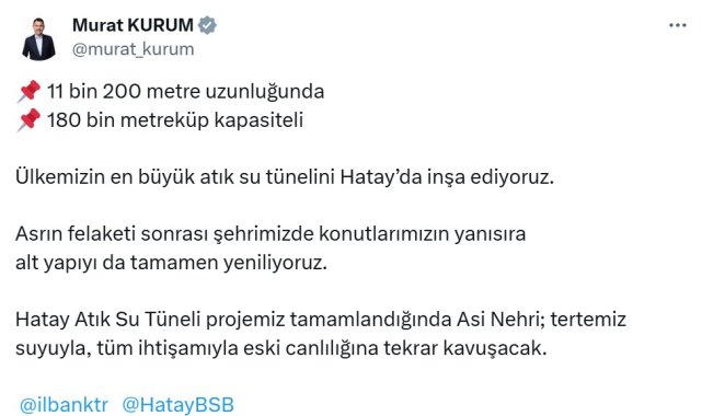 Bakan Kurum: Ülkemizin en büyük atık su tünelini Hatay'da inşa ediyoruz