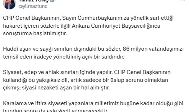 Bakan Tunç; Ankara Cumhuriyet Başsavcılığı Özgür Özel hakkında soruşturma başlattı