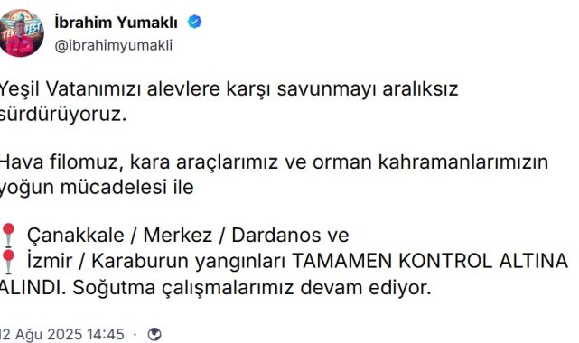 Bakan Yumaklı: 3 yangın kontrol altına alındı