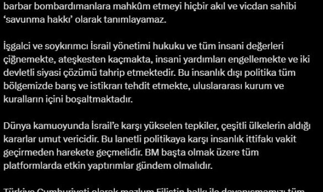 Cevdet Yılmaz: İsrail, iki devletli siyasi çözümü tahrip etmektedir