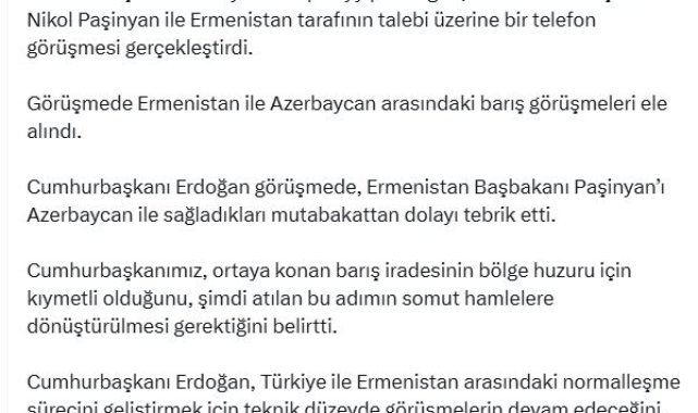 Cumhurbaşkanı Erdoğan, Ermenistan Başbakanı Paşinyan ile görüştü