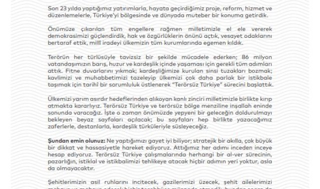 Cumhurbaşkanı Erdoğan: Terörsüz Türkiye çalışmalarında al-ver sürecinin yeri yoktur