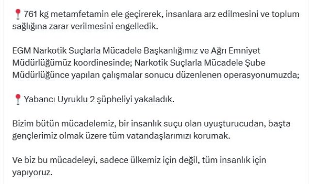 Ağrı'da 761 kilo metamfetamin ele geçirildi: 2 gözaltı