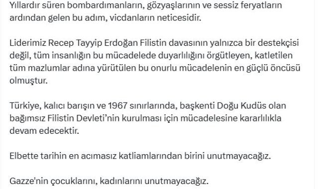 AK Parti'li İnan: Türkiye, bağımsız Filistin için mücadelesine devam edecek