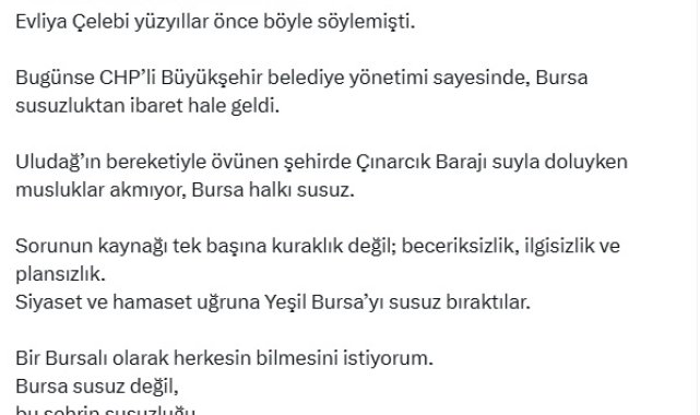AK Partili Acar: Bursa susuzluktan ibaret hale geldi