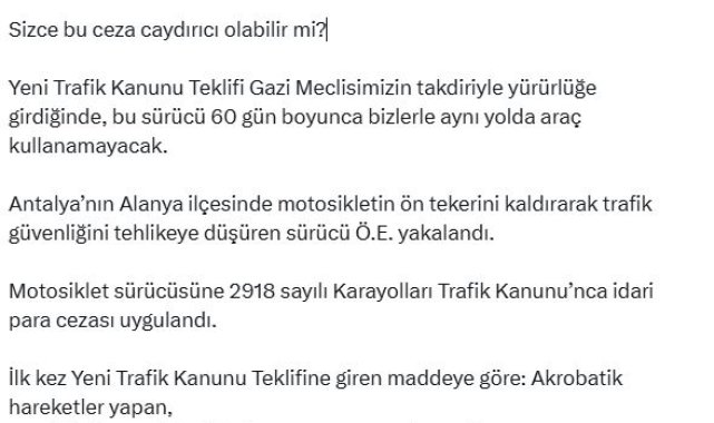 Antalya'da trafik güvenliğini tehlikeye düşüren sürücü yakalandı