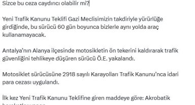 Antalya'da trafik güvenliğini tehlikeye düşüren sürücü yakalandı