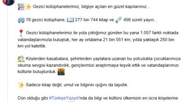 Bakan Ersoy: Gezici Kütüphanelerimiz ile 1057 noktada vatandaşlarımızla buluştuk