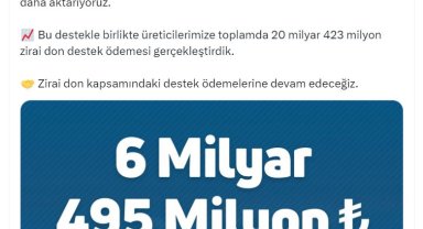 Bakanlıktan üreticilere 20 milyar 423 milyon lira zirai don desteği